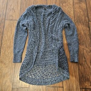 Eddie Bauer Blue Heathered Peekaboo Long Duster Knit Cardigan